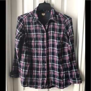 PLAID BLUE PINK BUTTON UP SHIRT SZ 1X FIT LIKE XL